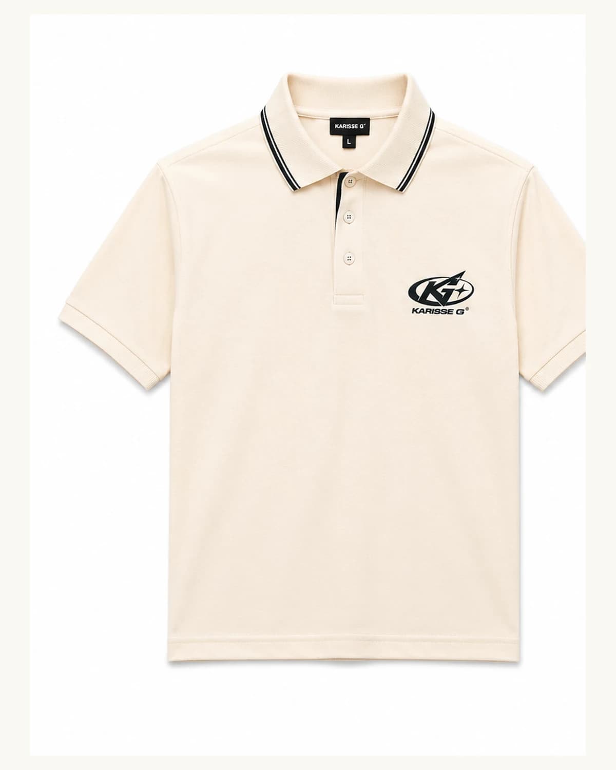 Front view of Cream Contrast Logo Polo
